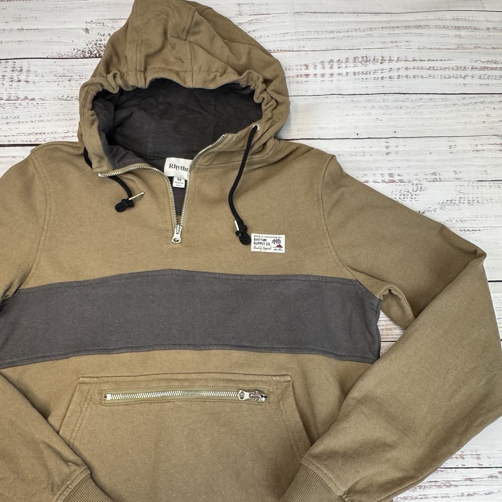 RHYTHM‎ Men's HUDSON Pullover Hoodie - OLI - Size Medium Quarter Zip